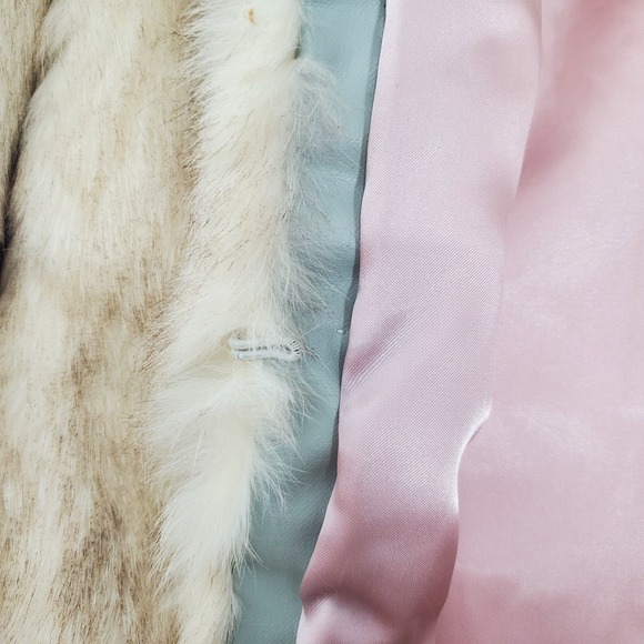 Vintage Dyed Rabbit Fur Coat Womens L Beige Cream Made in Hong Kong Satin Lined - Picture 3 of 12